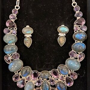 Handmade 925 African amethyst & labradorite necklace matching earrings